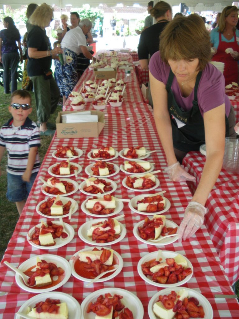 Strawberry cheesecake lines the tables at last year's Strawberry Festival in South Berwick, as it will on Saturday.