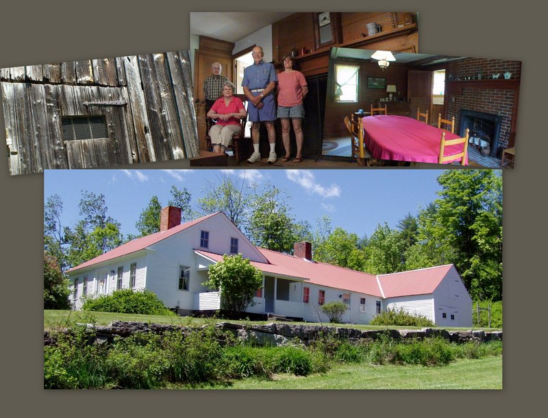 This collage shows the 1811 homestead owned by the Harrison Historical Society. It needs a new roof, so the society is holding an open house and barbecue July 16 to raise money. Historical society members working on the homestead project include, from left, Allan Denison, Elaine Smith, Gerry Smith and Martha Denison.