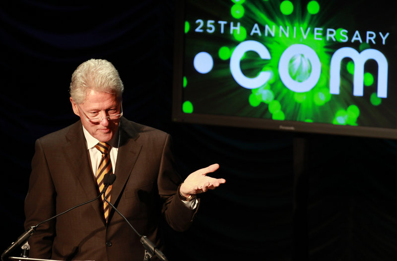 Former President Clinton speaks at a dot-com forum in Washington last year. Domain names are facing their biggest change since the Internet was created in 1984.