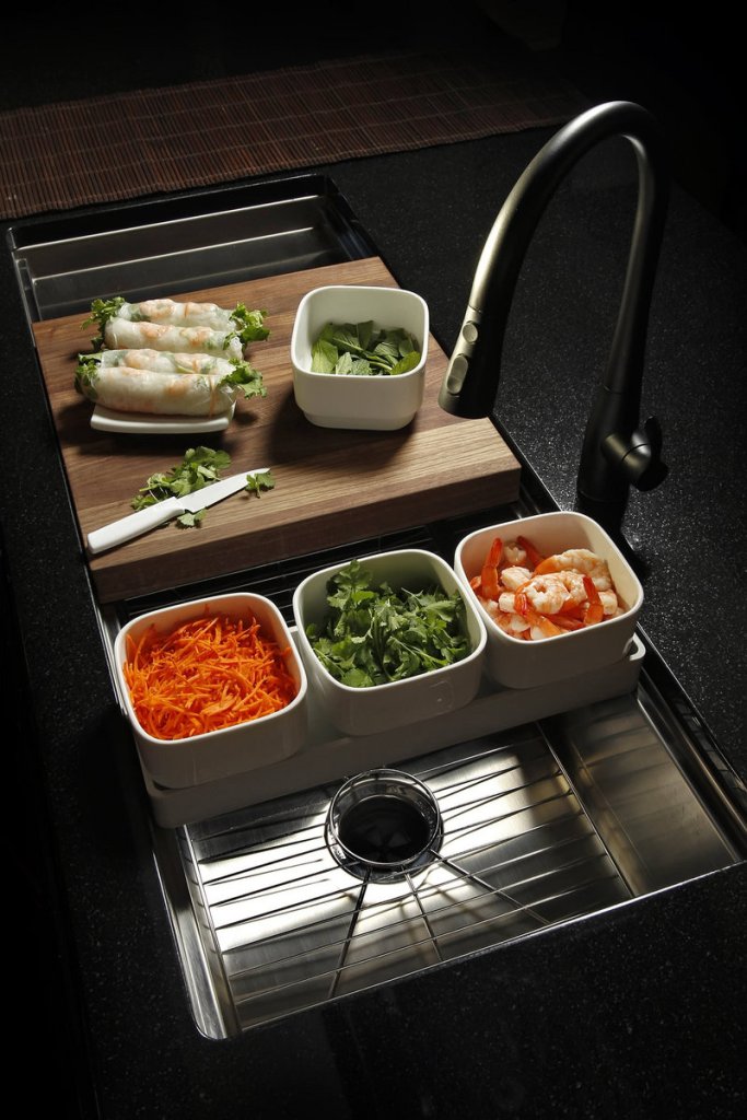 This sink with integrated food prep bowls and cutting board was unveiled at the 2011 Designer Showcase in Kansas City.