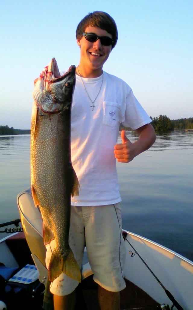 Taylor Milliken, 16, caught a 16-pound, 35-inch togue while trolling on Maranacook Lake on June 15. Milliken, who moved from Winthrop to Florida last July, returned to fish with his friend Ben Hall.