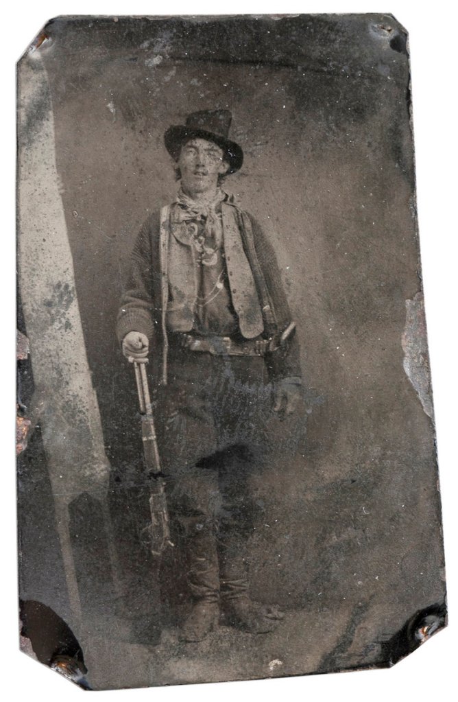 This tintype of famed outlaw Billy the Kid was taken in 1879 or 1880 in Fort Sumner, N.M. It was sold to a private collector for $2.3 million at an auction in Denver on Saturday night.