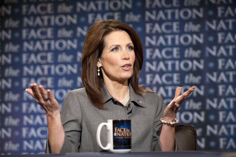 Rep. Michele Bachmann, R-Minn., speaks on CBS’s “Face the Nation” in Washington on Sunday. Bachmann said she is gratified by an Iowa poll showing that she was in a statistical tie with former Massachusetts Gov. Mitt Romney for first place among likely Iowa caucus-goers.