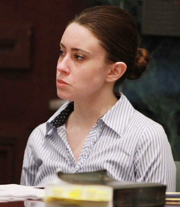 Casey Anthony listens to the judge's instructions to the jury in her murder trial on Monday.