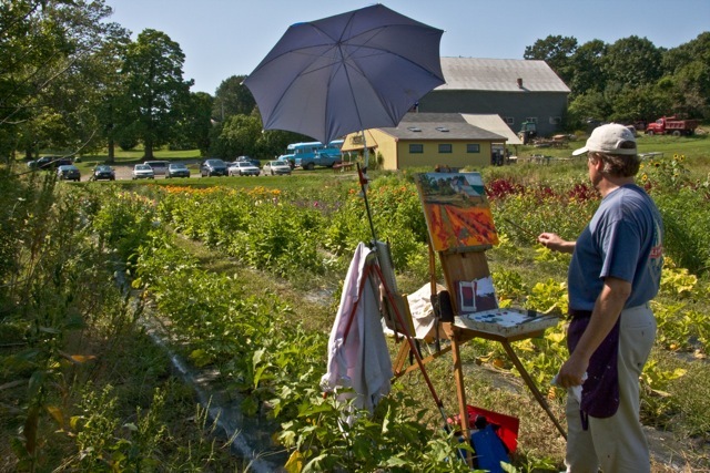 Paul Bonneau paints at Jordan’s Farm in Cape Elizabeth, the community that will be the scene of the July 17 Paint for Preservation 2011 event.