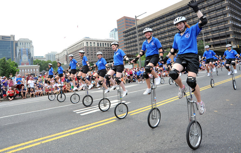 The Gym Dandies unicycle team participated in the Fourth of July parade in Philadelphia.