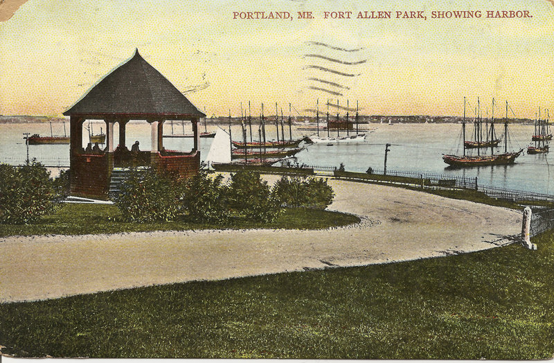 A postcard from the early 1900s depicts Fort Allen Park.