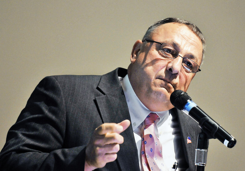 Gov. Paul LePage speaks to a group at Maine Medical Center about his challenges as a youth. The event was sponsored by Learning Works as part of the organization's Community Conversations.