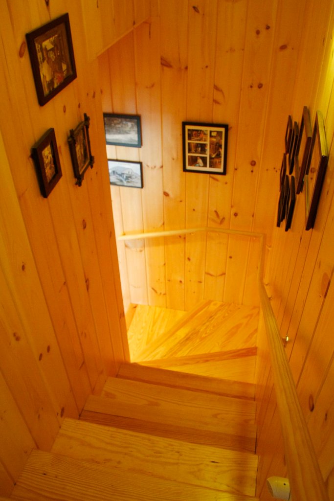 Most of the walls are knotty pine, adding to the casual feel the owners wanted.