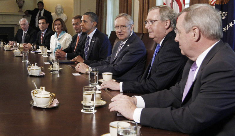 President Obama, center, meets with party leaders earlier this month to discuss the budget. Readers are unhappy nothing solid came of such meetings.