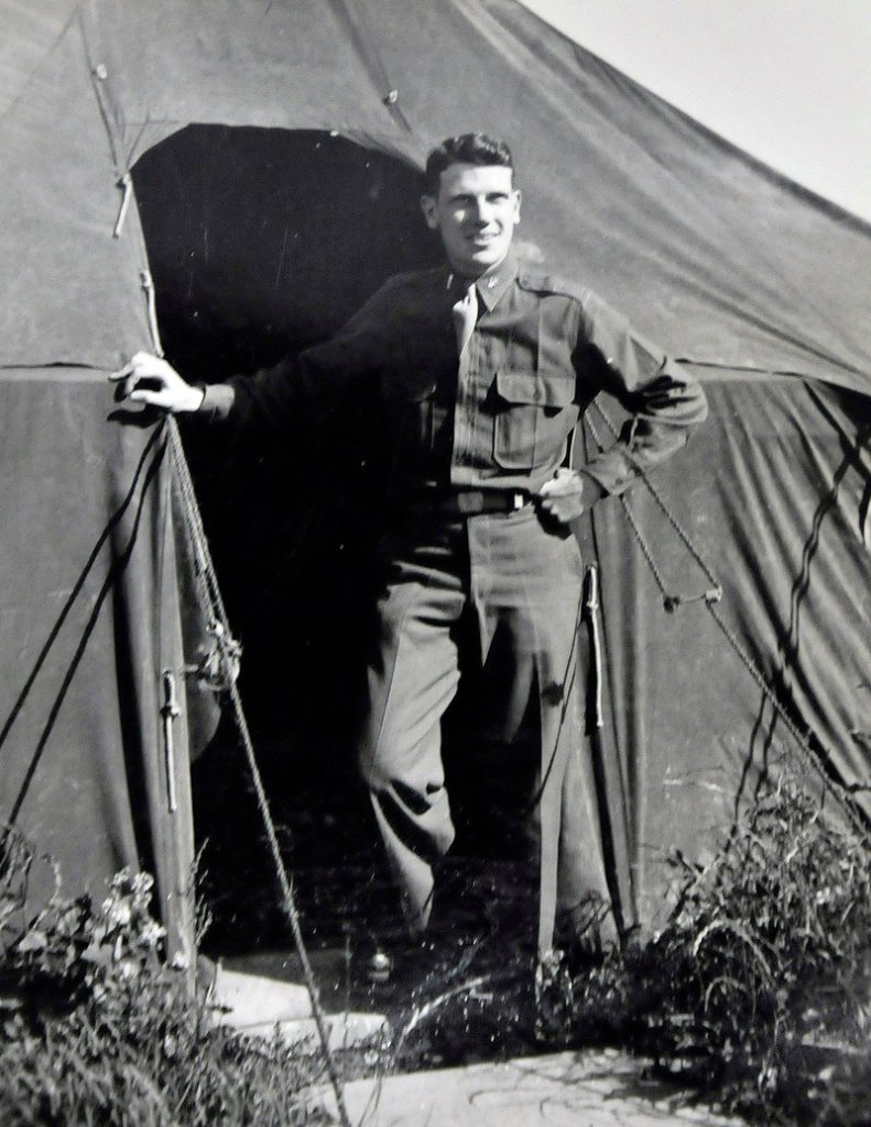 Norman Morse poses for a photograph in May 1944, when he was stationed at Start Point, Devon, England, just weeks before the D-Day invasion at Normandy, France, during World War II. Morse was a second lieutenant in a radar company that followed Gen. George S. Patton's Third Army through France and into Germany.
