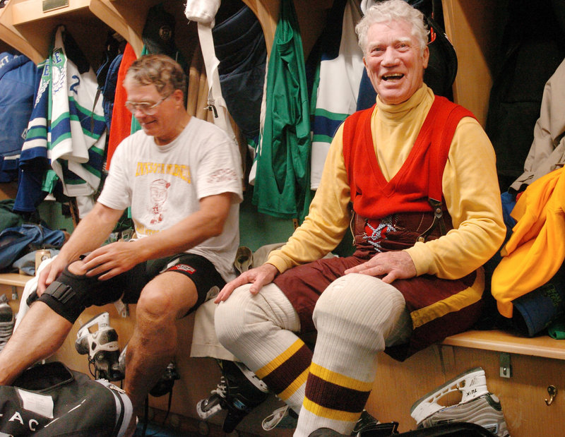 Baby boomers overall are upbeat about their futures, predicting they’ll live longer than their parents did and expecting to be more active in their older years, too. Above, former Olympian Larry Stordahl, left, and former Minnesota Gov. Wendell Anderson stay active through senior hockey at Blake Arena in Hopkins, Minn.