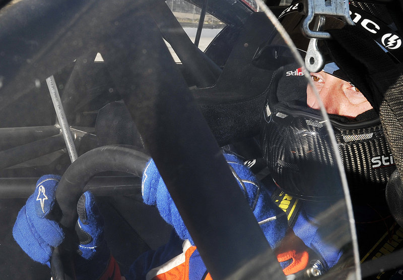 Kyle Busch got a feel for his Late Model car July 14 during practice runs at Oxford Plains Speedway. Busch, who ran in borrowed cars when he last raced in the TD Bank 250 in 2005 and 2006, had a car built for this year's race.