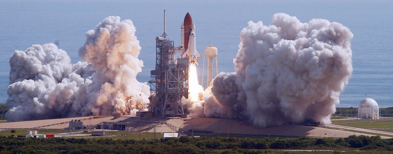The space shuttle Discovery lifts off from Florida in 2005.