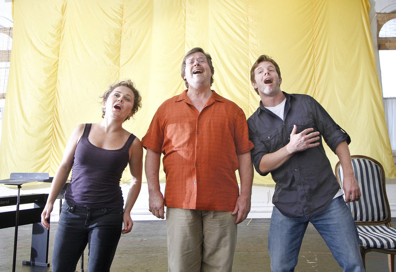 Ashley Emerson, Jan Opalach and Andrew Bidlack, all based in New York, rehearse for the PORTopera production. All three have extensive opera credits.