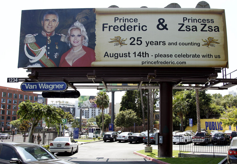Zsa Zsa Gabor’s husband of 25 years announced their wedding anniversary with a billboard on Sunset Boulevard in Los Angeles.