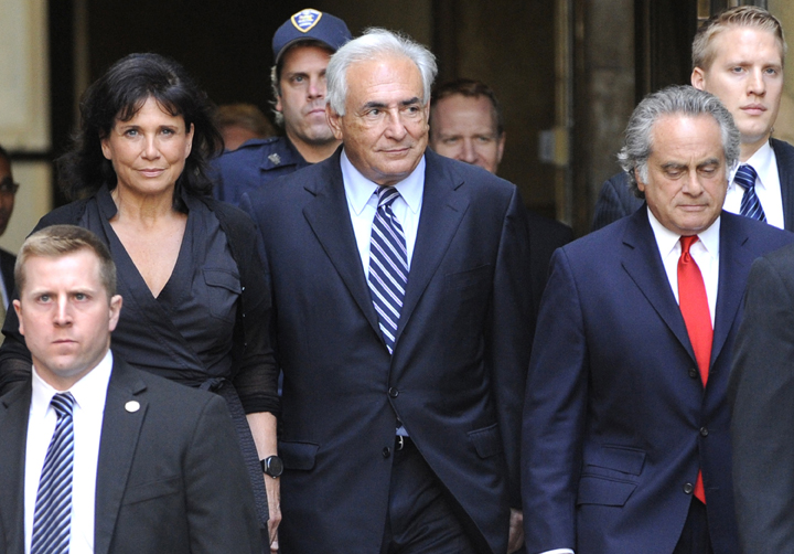 Dominique Strauss-Kahn leaves Manhattan State Supreme Court with his wife Anne Sinclair today.