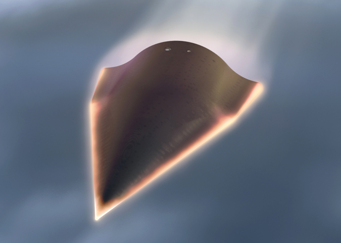 An undated artist's rendering released by the Defense Advanced Research Projects Agency showing the Falcon Hypersonic Technology Vehicle 2 (HTV-2).