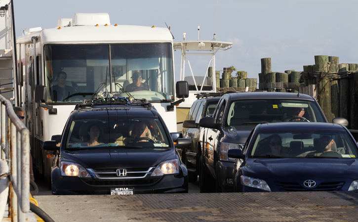 A ferry from Ocracoke Island delivers evacuees to Hatteras, N.C., today.