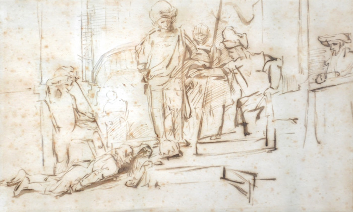 The recovered $250,000 quill pen Rembrandt drawing known as "The Judgment."