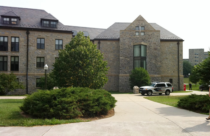 Peddrew-Yates Residence Hall, near Dietrick Dining Center, is locked down today on the Virginia Tech Campus in Blacksburg, Va., after three youths attending a summer camp said they saw a man "holding what may have been a handgun," the university said.