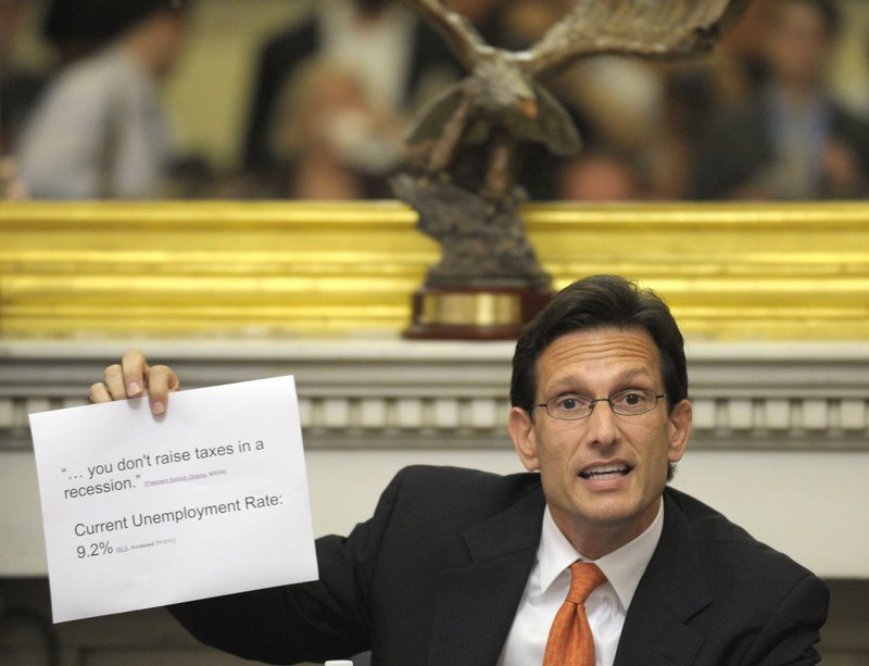 House Majority Leader Eric Cantor, R-Va., speaks to reporters during debt ceiling negotiations in July.