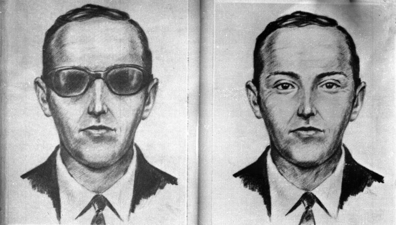A 1971 artist’s sketch shows the skyjacker known as “Dan Cooper” and “D.B. Cooper,” made from the recollections of passengers and crew of the plane.
