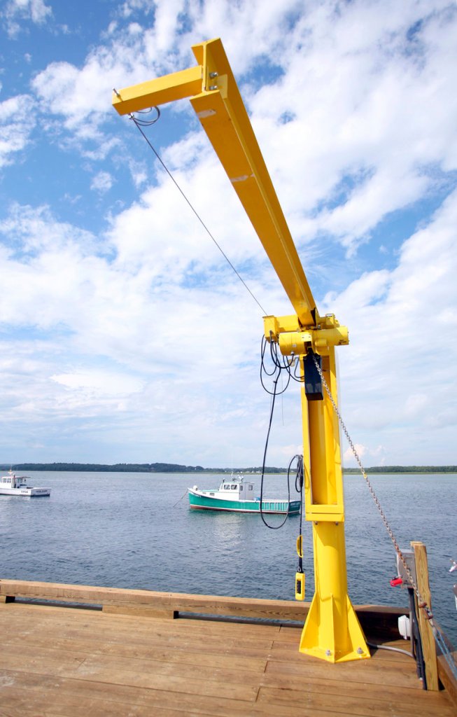The new municipal pier at Pine Point in Scarborough has two hydraulic hoists that can help load gear and bait directly from trucks to boats, saving time and effort.