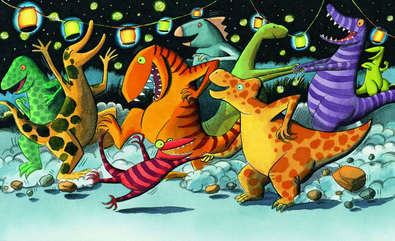“Dinosaur Stomp” by Scott Nash of Peaks Island, from “Saturday Night at the Dinosaur Stomp” by Carol Diggory Shields and Nash.