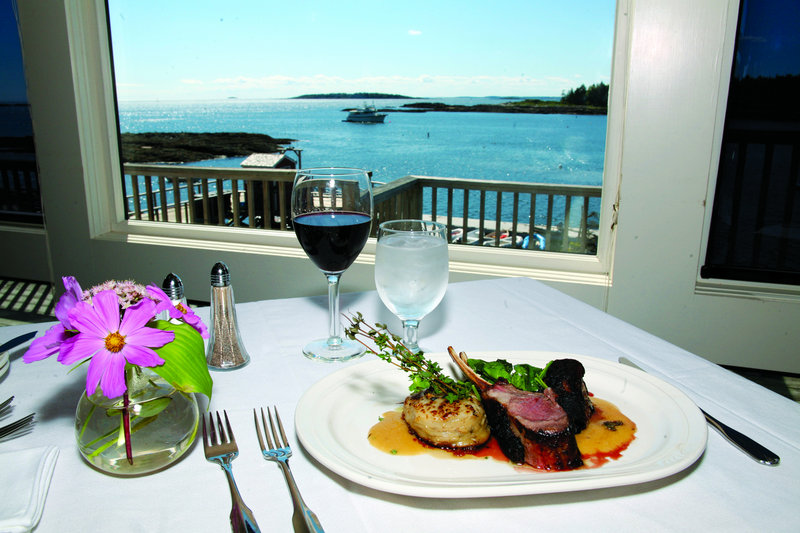 Rack of lamb joins seafood and other entrees on the Pilot House menu at the Sebasco Harbor Resort on the Phippsburg peninsula. The restaurant is open to non-resort guests.