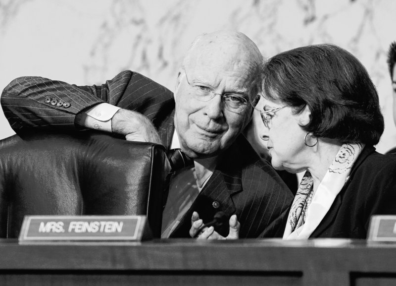 Vermont Sen. Patrick Leahy confers with Sen. Dianne Feinstein, D-Calif., during the DOMA hearing.