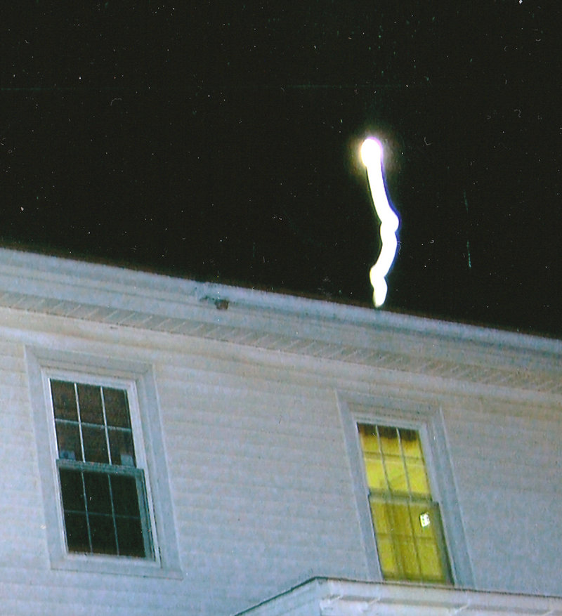 This unexplained bolt of light coming from the roof of the Salt Bay Cafe building in Damariscotta sometimes appeared in photos taken during a Red Cloak Haunted History Tour.