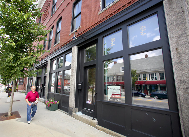 The empty shops at 199 Main St. have pushed the number of business vacancies in downtown Saco to about 10. The city is working with Saco Spirit to attract new tenants.