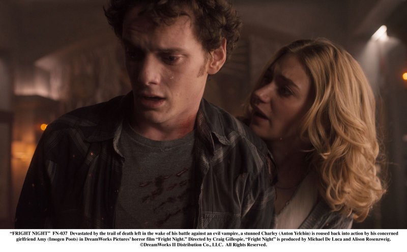 Anton Yelchin, here with co-star Imogen Poots, must outrun and outwit Farrell's relentless night stalker.