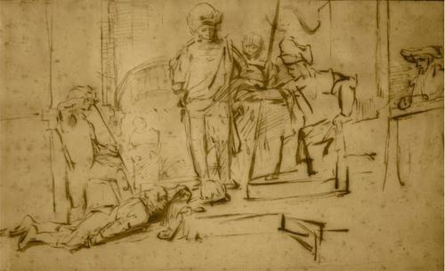 This Rembrandt drawing, “The Judgment,” was stolen Saturday from a private exhibit at the Ritz Carlton in Marina del Rey, Calif. The 11-inch-by-6-inch drawing is valued at $250,000.