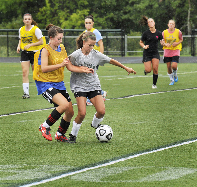Monday afternoon meant time to scrimmage for the Scarborough girls, giving players a chance to bond – or bump, as the case may be.