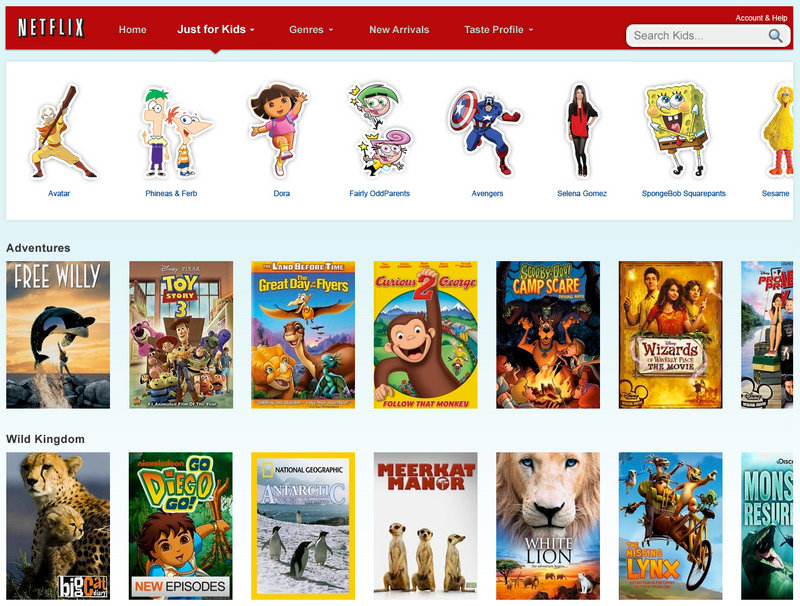 Clicking on the new “Just for Kids” tab will pull up a selection of kid-friendly TV shows and movies.