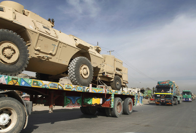 A convoy carries U.S. equipment in Kabul, Afghanistan. The U.S. military estimates that $360 million spent on combat support has ended up in the wrong hands.