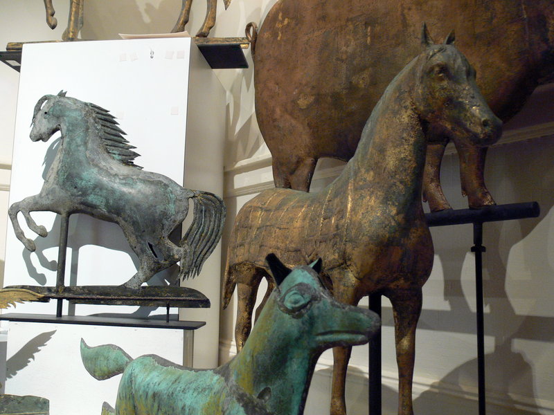 Weather vanes depicting foxes, horses, pigs and everything in between are on display at the Rufus Porter Museum in Bridgton until early October.