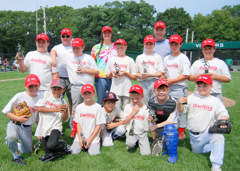 Darlings Plumbing & Heating recently won the championship in the Boys of Summer League of Greater Portland, which was made up of players ages 8-10 from Portland and Falmouth. Team members, from left to right: Front, Zevin Gray, Stillman Mahan, Brady Boyle, Sam Sabatine, Ben Curtis, Robby Sheils and James Hawkes. Middle, Nick Boyle, Danny Hill, Damian Cobb, Daniel Baker, Hayden O’Donnell and John Adamo. Back, Coach Jack Adamo, Coach Michelle Hawkes and Manager David O’Donnell. Absent from photo: Brian Riley, Liam Riley and Coach Dan Riley.