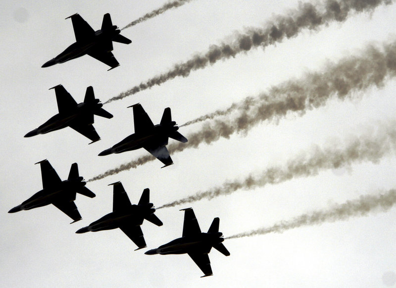 The Navy Blue Angels flying team maneuvers over what was then the Brunswick Naval Air Station in 2007. Though the Navy no longer hosts the event, the team is expected to perform at this year's show.