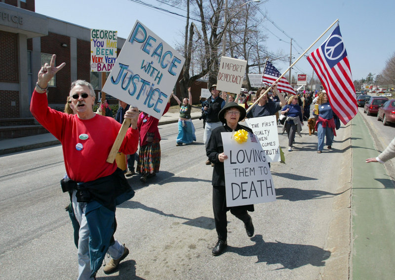 Demonstrators against the war in Iraq march in Augusta in 2003.