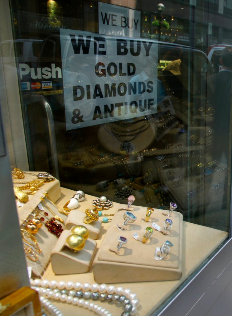 A jewelry store advertises in New York. The danger of investing in gold is that it has no intrinsic value.