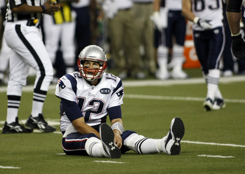 Patriots quarterback Tom Brady spent much of Saturday’s preseason game against the Lions picking himself up off the turf after being pressured constantly by Detroit’s defensive line. Brady was sacked twice and completed just 12 of 22 passes for 145 yards, with one TD and one interception.