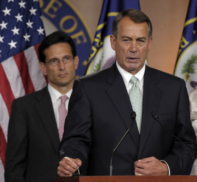 House Speaker John Boehner, right, and House Majority Leader Eric Cantor are leading a Republican push for votes this fall on federal environmental and labor rules.
