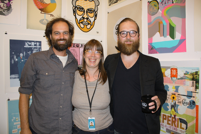 Nat May, executive director of Space Gallery, Sally Struever, who manages the Portland Musuem of Art Museum Store, and artist Mike Perry.