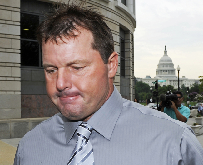 Former Major League Baseball pitcher Roger Clemens arrives at federal court in Washington in this file photo.