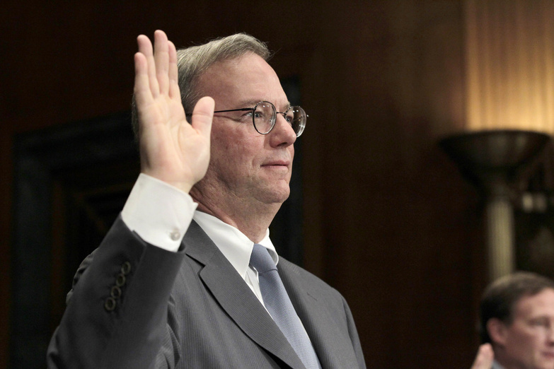 Google’s Executive Chairman Eric Schmidt is sworn in Wednesday before testifying before the Senate Antitrust, Competition Policy and Consumer Rights subcommittee.