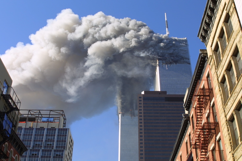 The twin towers of the World Trade Center in New York City burn on Sept. 11, 2001, after hijacked planes crashed into them. 10 year 2001 9/11 911 9-11 anniversary attacks building nyc september 11 terrorism world trade center wtc