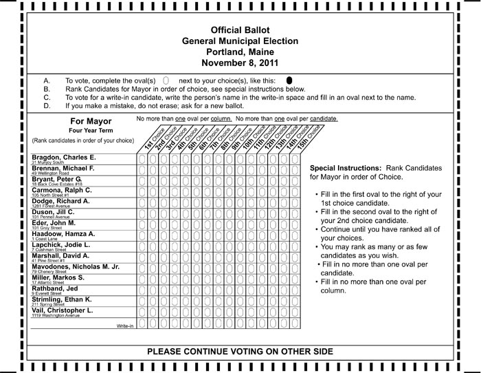 Sample of the ballot that will be used in the Nov. 8 election for Portland mayor.